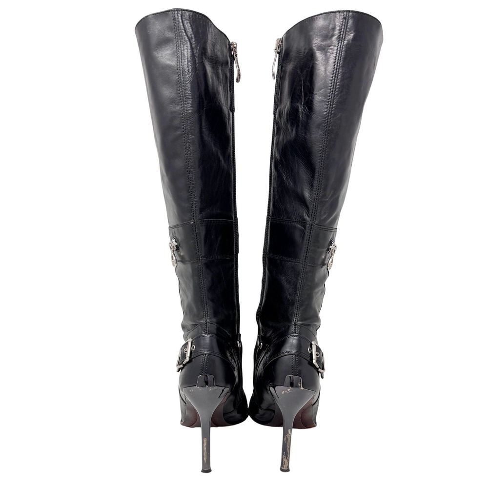 El Dantes Couture Y2K Studded Buckle Knee Stiletto Boots Black Leather EU 38 - Picture 5 of 15